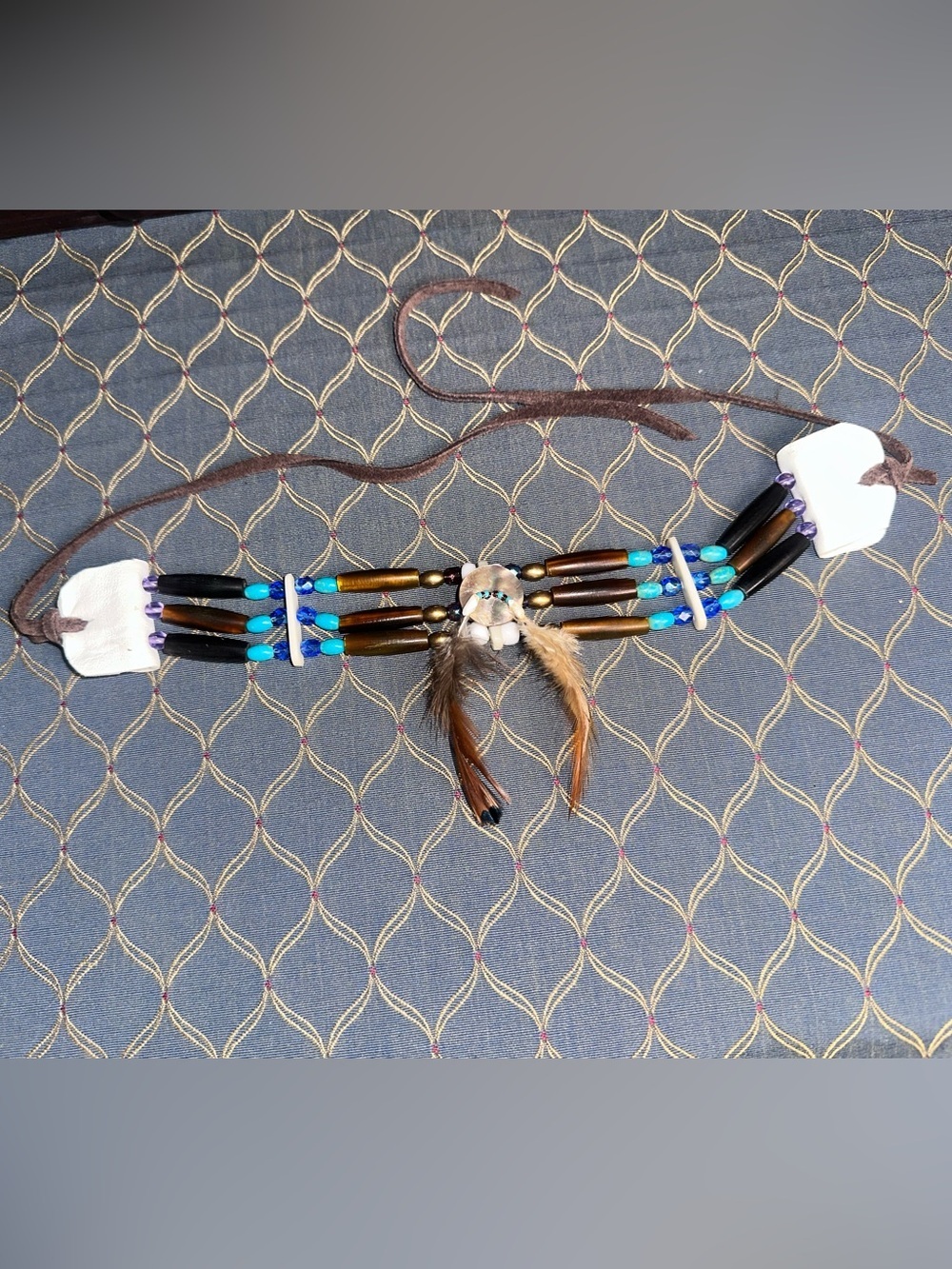 Handcrafted Mother of Pearl Feather Native Style Choker Necklace Boho Festival